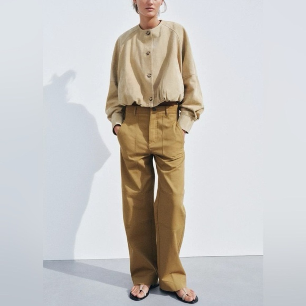 Zara High-Rise Wide-Leg Jeans in Khaki